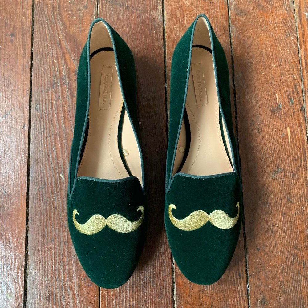 NWOT Zara Emerald Green Mustache Loaferss Size 40